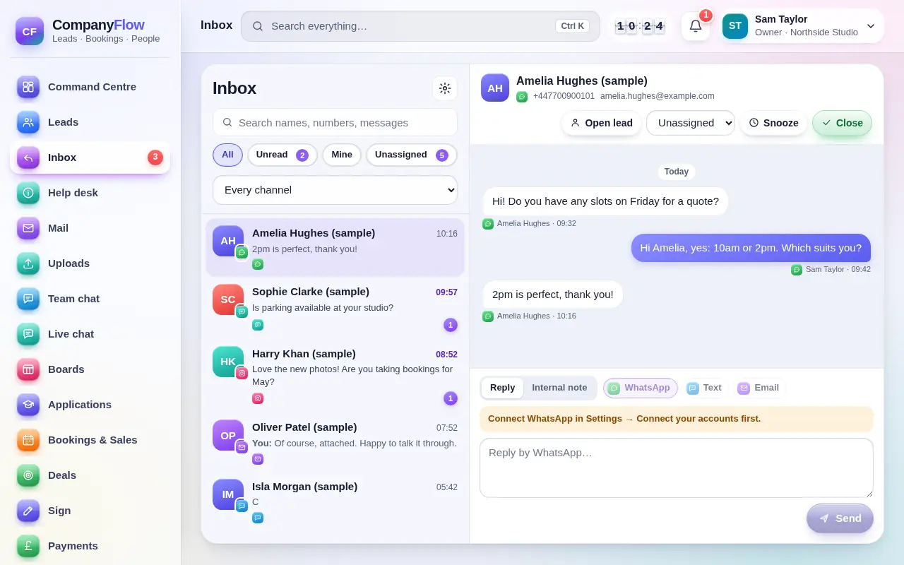 CompanyFlowHQ: One inbox for every channel