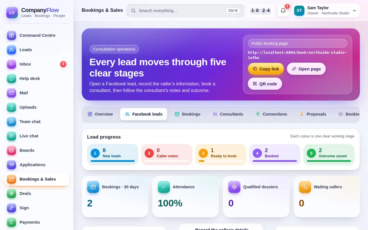 CompanyFlowHQ: Bookings that fill themselves