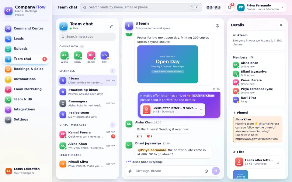 Team chat in CompanyFlowHQ
