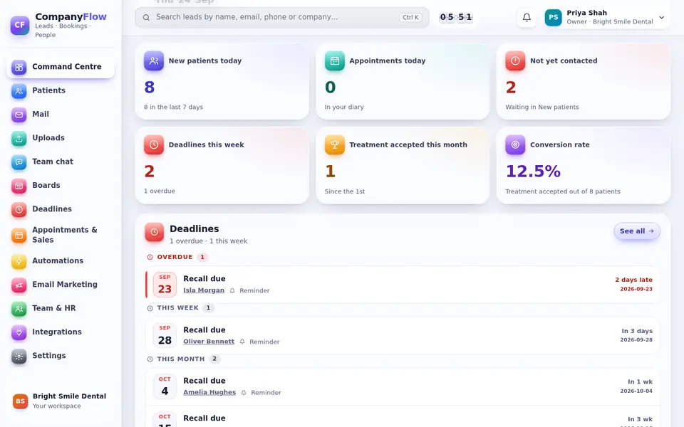 Leads & CRM in CompanyFlowHQ